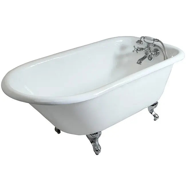 Kingston Brass Aqua Eden 60" Cast Iron Roll Top Clawfoot Freestanding Tub with 3-3/8" Wall Drillings- VCT3D603019NT