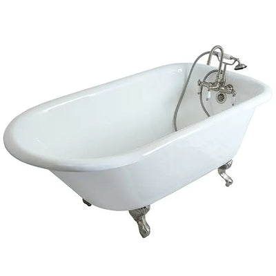 Kingston Brass Aqua Eden 60" Cast Iron Roll Top Clawfoot Freestanding Tub with 3-3/8" Wall Drillings- VCT3D603019NT