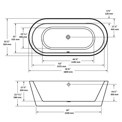 A & E Bath and Shower Una Acrylic 71" Premium Oval Freestanding Tub