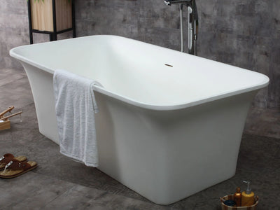 ALFI Brand AB9942 67" White Rectangular Solid Surface Smooth Resin Soaking Bathtub