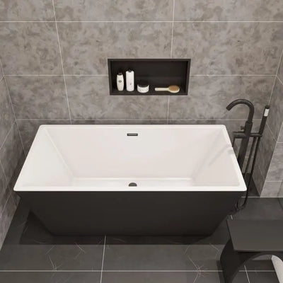 ALFI brand 59" Rectangular Black and White Freestanding Tub