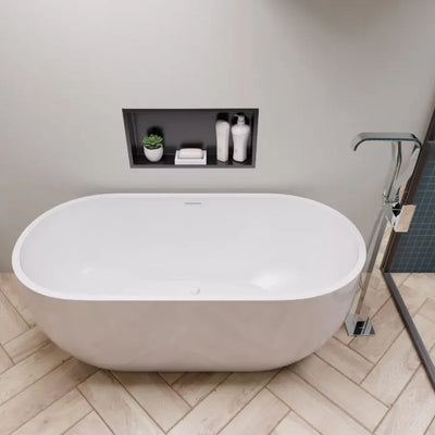 ALFI brand AB8838 59 Inch White Oval Acrylic Free Standing Soaking Bathtub Alfi Trade Inc