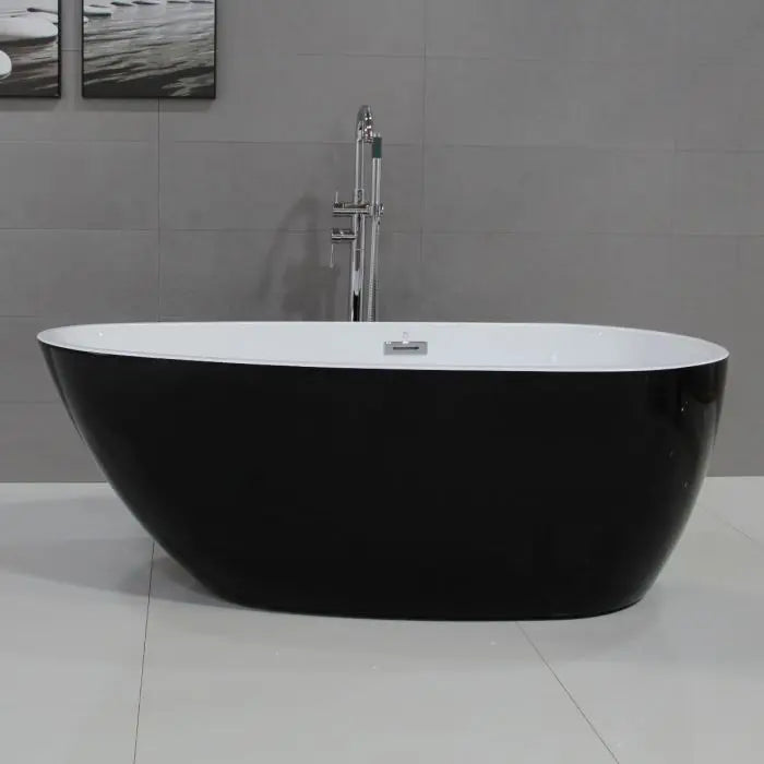 ALFI brand AB8862 59 Inch Black & White Oval Acrylic Free Standing Soaking Bathtub Alfi Trade Inc