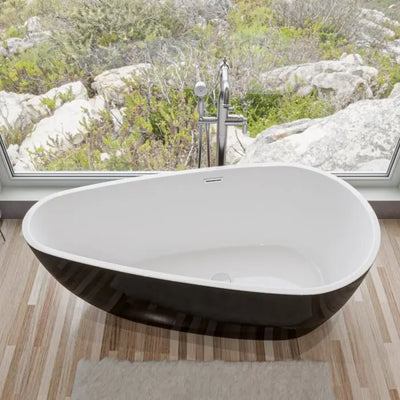 ALFI brand AB8862 59 Inch Black & White Oval Acrylic Free Standing Soaking Bathtub Alfi Trade Inc