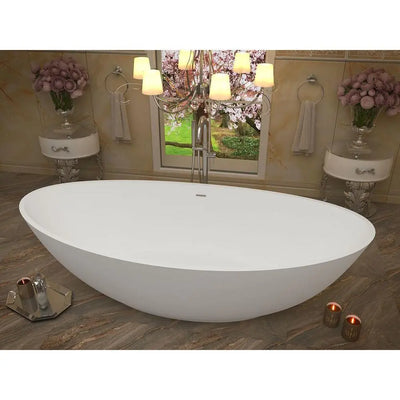 ANZZI Ala Series FT-AZ508 6.2 ft. Man-Made Stone Center Drain Freestanding Bathtub in Matte White