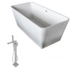 ANZZI Cenere Series 4.9 ft. Man-Made Stone Classic Freestanding Flatbottom Non-Whirlpool Bathtub in Matte White with Freestanding Faucet