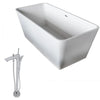 ANZZI Cenere Series 4.9 ft. Man-Made Stone Classic Freestanding Flatbottom Non-Whirlpool Bathtub in Matte White with Freestanding Faucet