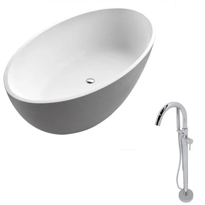 ANZZI Cestino Series 5.5 ft. Man-Made Stone Classic Freestanding Flatbottom Non-Whirlpool Bathtub in Matte White with Freestanding Faucet