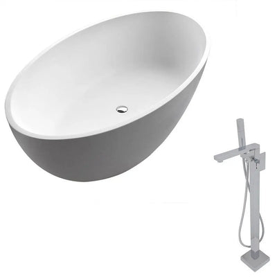 ANZZI Cestino Series 5.5 ft. Man-Made Stone Classic Freestanding Flatbottom Non-Whirlpool Bathtub in Matte White with Freestanding Faucet