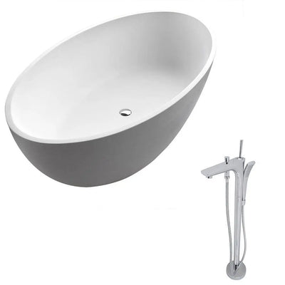 ANZZI Cestino Series 5.5 ft. Man-Made Stone Classic Freestanding Flatbottom Non-Whirlpool Bathtub in Matte White with Freestanding Faucet