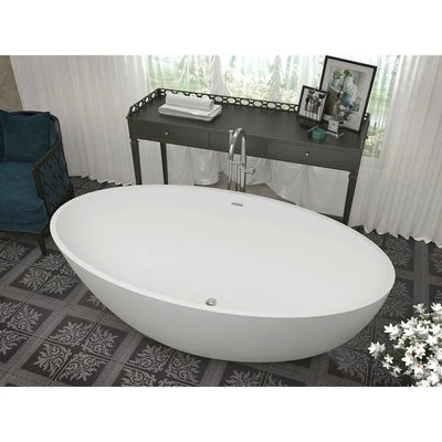 ANZZI Cestino Series 5.5 ft. Man-Made Stone Classic Freestanding Flatbottom Non-Whirlpool Bathtub in Matte White with Freestanding Faucet