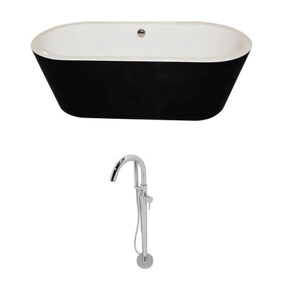 ANZZI Dualita Series Black Soaking Tub with Freestanding Faucet