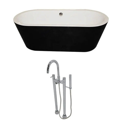 ANZZI Dualita Series Black Soaking Tub with Freestanding Faucet