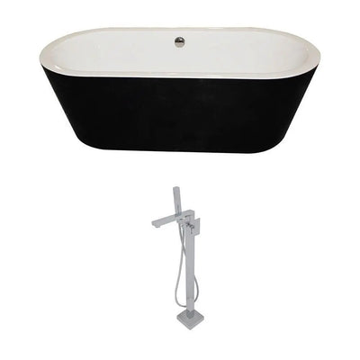 ANZZI Dualita Series Black Soaking Tub with Freestanding Faucet