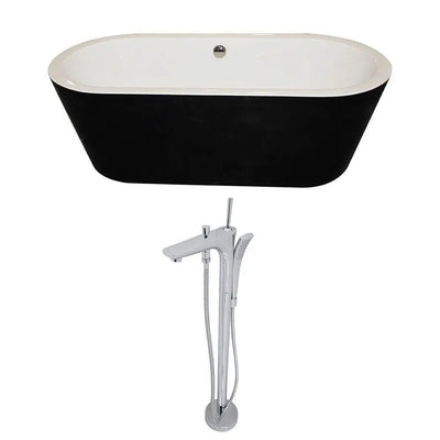 ANZZI Dualita Series Black Soaking Tub with Freestanding Faucet