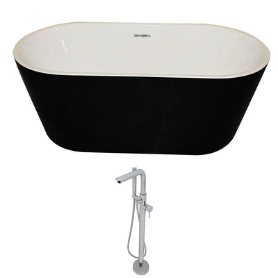 ANZZI Dualita Series Black Soaking Tub with Freestanding Faucet