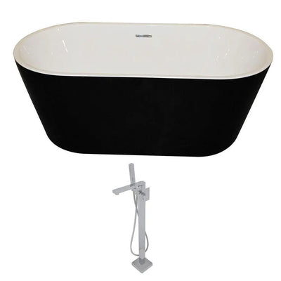 ANZZI Dualita Series Acrylic Classic Freestanding Flatbottom Non-Whirlpool Bathtub in Black with Freestanding Faucet