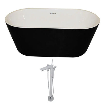 ANZZI Dualita Series Acrylic Classic Freestanding Flatbottom Non-Whirlpool Bathtub in Black with Freestanding Faucet