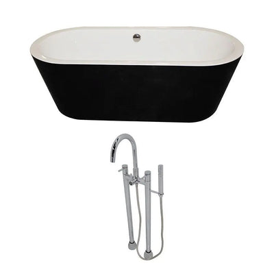 ANZZI Dualita Series Acrylic Classic Freestanding Flatbottom Non-Whirlpool Bathtub in Black with Freestanding Faucet