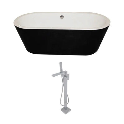 ANZZI Dualita Series Acrylic Classic Freestanding Flatbottom Non-Whirlpool Bathtub in Black with Freestanding Faucet