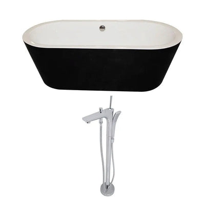 ANZZI Dualita Series Acrylic Classic Freestanding Flatbottom Non-Whirlpool Bathtub in Black with Freestanding Faucet