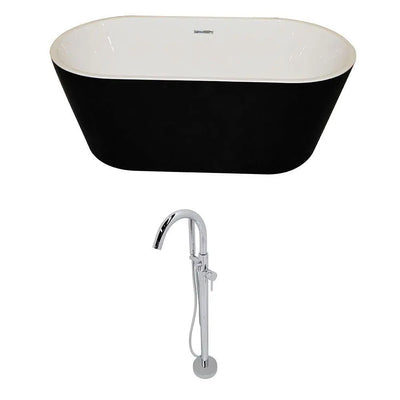 ANZZI Dualita Series Acrylic Classic Freestanding Flatbottom Non-Whirlpool Bathtub in Black with Freestanding Faucet