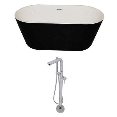 ANZZI Dualita Series Acrylic Classic Freestanding Flatbottom Non-Whirlpool Bathtub in Black with Freestanding Faucet