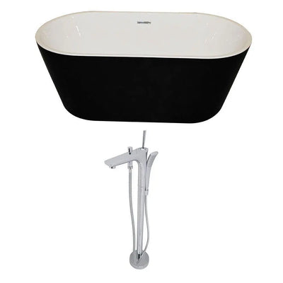 ANZZI Dualita Series Black Soaking Tub with Freestanding Faucet