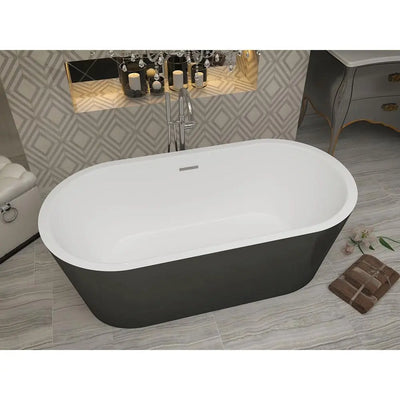 ANZZI Dualita Series Acrylic Classic Freestanding Flatbottom Non-Whirlpool Bathtub in Black with Freestanding Faucet