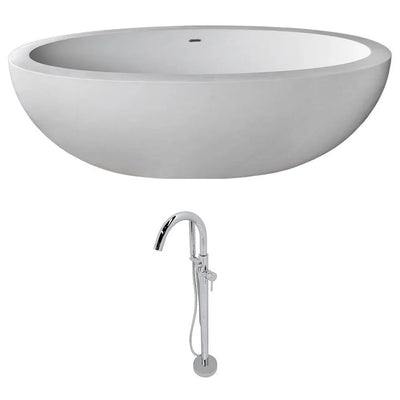 ANZZI Lusso Series 6.3 ft. Man-Made Stone Classic Freestanding Flatbottom Non-Whirlpool Bathtub in Matte White with Freestanding Faucet