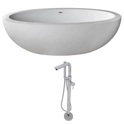 ANZZI Lusso Series 6.3 ft. Man-Made Stone Classic Freestanding Flatbottom Non-Whirlpool Bathtub in Matte White with Freestanding Faucet