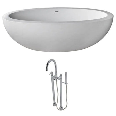 ANZZI Lusso Series 6.3 ft. Man-Made Stone Classic Freestanding Flatbottom Non-Whirlpool Bathtub in Matte White with Freestanding Faucet