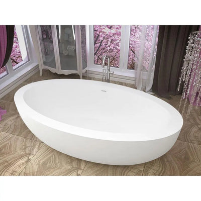 ANZZI Lusso Series FT-AZ504 6.3 ft. Man-Made Stone Center Drain Freestanding Bathtub in Matte White