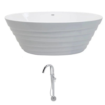 ANZZI Nimbus Series 5.6 ft. Acrylic Classic Freestanding Flatbottom Non-Whirlpool Bathtub in White with Freestanding Faucet