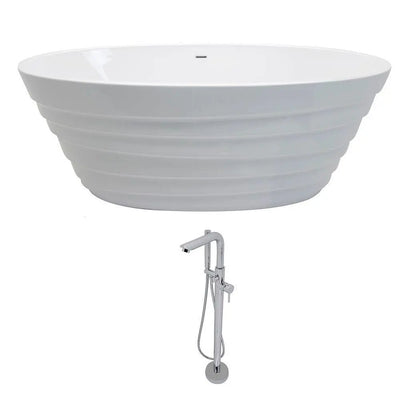 ANZZI Nimbus Series 5.6 ft. Acrylic Classic Freestanding Flatbottom Non-Whirlpool Bathtub in White with Freestanding Faucet