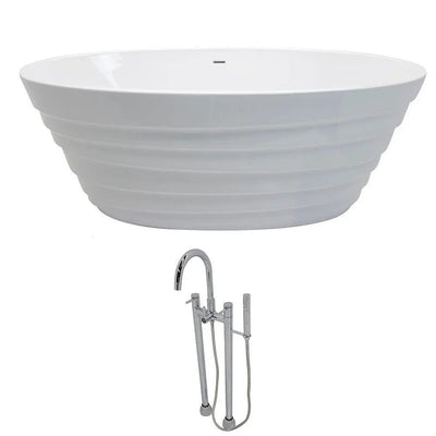 ANZZI Nimbus Series 5.6 ft. Acrylic Classic Freestanding Flatbottom Non-Whirlpool Bathtub in White with Freestanding Faucet