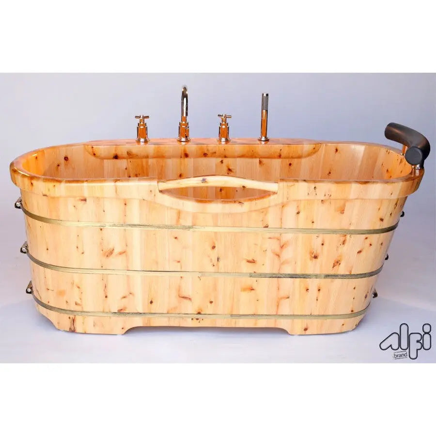 Alfi Brand AB1136 61" Free Standing Cedar Wood Bath Tub with Chrome Tub Filler