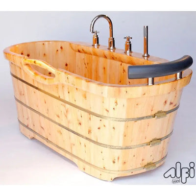 Alfi Brand AB1136 61" Free Standing Cedar Wood Bath Tub with Chrome Tub Filler