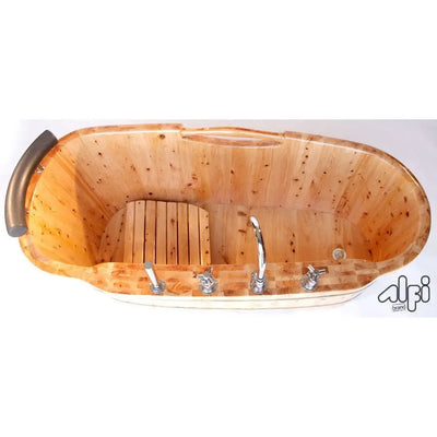 Alfi Brand AB1136 61" Free Standing Cedar Wood Bath Tub with Chrome Tub Filler