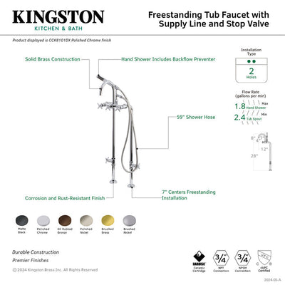 Kingston Brass Concord CCK810XDKL Freestanding Tub Faucet with Supply Line and Stop Valve, Polished Chrome Kingston Brass