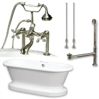 Cambridge Plumbing ADEP-463D-6-PKG Acrylic Double Ended Pedestal Bathtub 70" x 30" with 7 inch Deck Mount Faucet Drillings Complete Plumbing Package