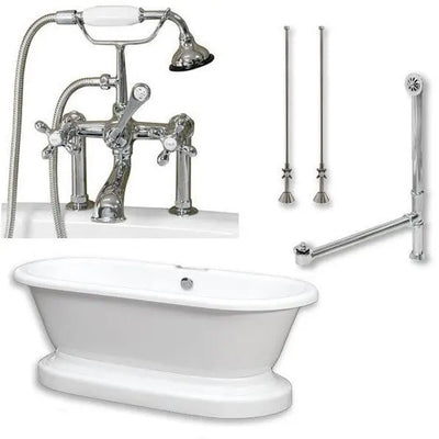 Cambridge Plumbing ADEP-463D-6-PKG Acrylic Double Ended Pedestal Bathtub 70" x 30" with 7 inch Deck Mount Faucet Drillings Complete Plumbing Package