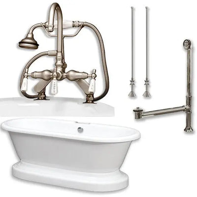 Cambridge Plumbing Acrylic Double Ended Pedestal Bathtub 70" X 30" with 7 inch Deck Mount Faucet Drillings and Complete Plumbing Package