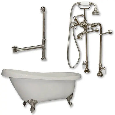 Cambridge Plumbing Acrylic Slipper Bathtub 61" X 28" with No Faucet Drillings and Complete Plumbing Package