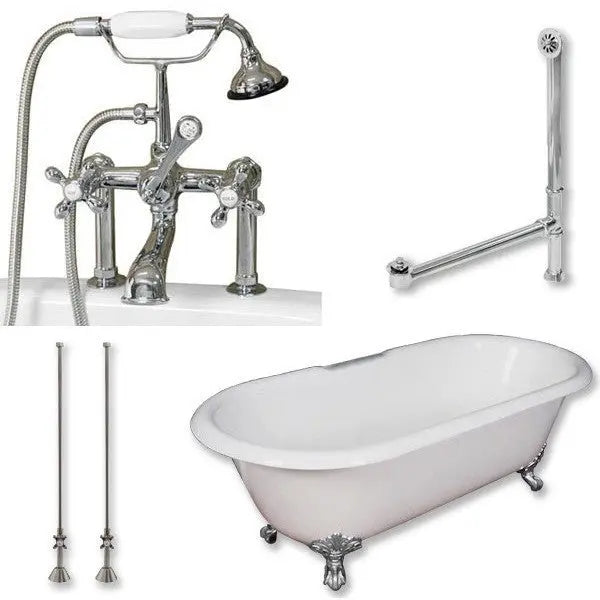 Cambridge Plumbing Cast Iron Double Ended Clawfoot Tub 60" by 30" with Tub Faucet - Package