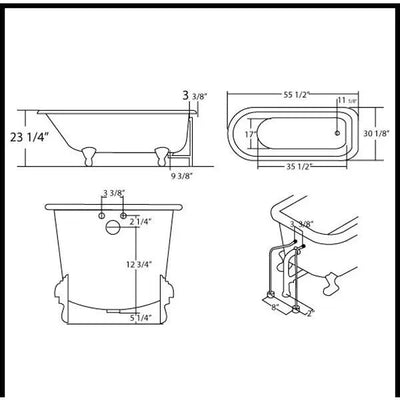 Cambridge Plumbing Cast-Iron Rolled Rim Clawfoot Tub 55" X 30"