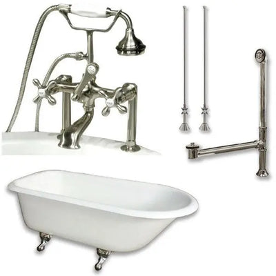 Cambridge Plumbing Cast-Iron Rolled Rim Clawfoot Tub 55" by 30" with 7" Deck Mount Faucet Drillings And Faucet Complete Plumbing Package