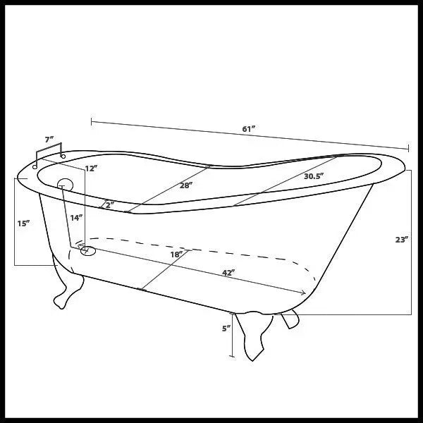 Cambridge Plumbing Cast Iron Slipper Clawfoot Tub 61" X 30"