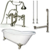 Cambridge Plumbing Cast Iron Slipper Clawfoot Tub 61" X 30" with 7" Deck Mount Faucet Drillings and Faucet Complete Plumbing Package Deck Mount Risers