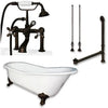 Cambridge Plumbing Cast Iron Slipper Clawfoot Tub 61" X 30" with 7" Deck Mount Faucet Drillings and Faucet Complete Plumbing Package Deck Mount Risers